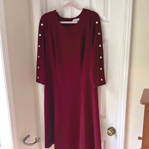 Elegant Burgundy Dress with Gold Button Accents, Liz Claiborne, NWOT, flattering